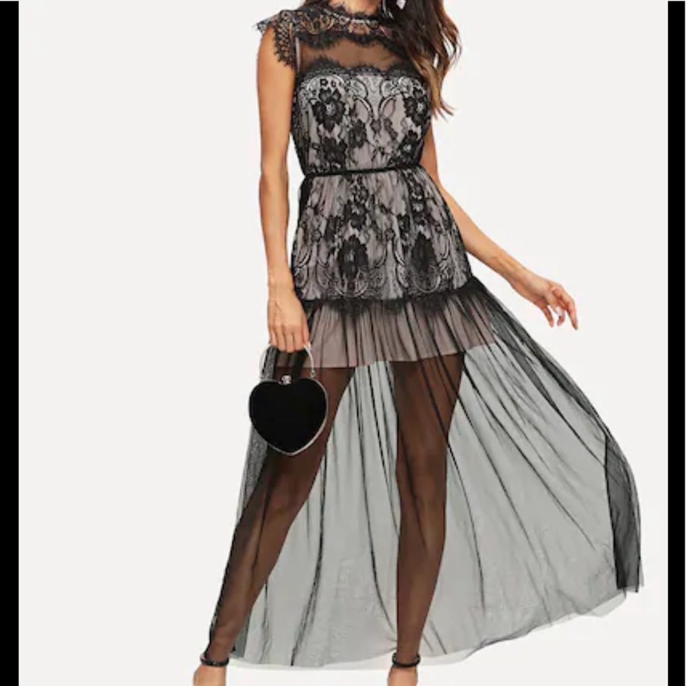 Lace Trim Maxi Dress Black - Picture 2 of 5